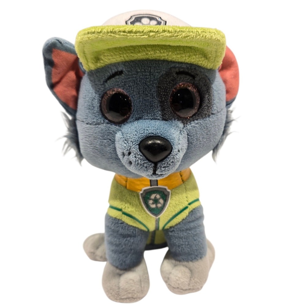 TY Beanie Boos Paw Patrol Rocky Grey Dog Green Vest 6" Plush Stuffed Animal
